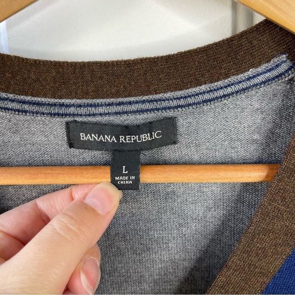 Banana Republic Mens Color Block Wool Grandpa Cardigan Sweater Size Large - Picture 2 of 7
